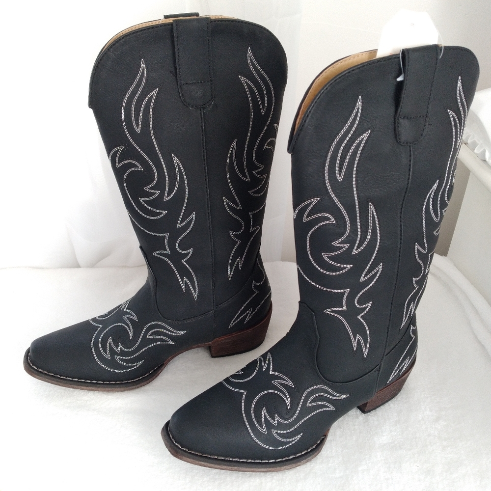 Silver Canyon Contrast Stitch Cowgirl Boot, Snip Toe Cushion Insole Comfortable